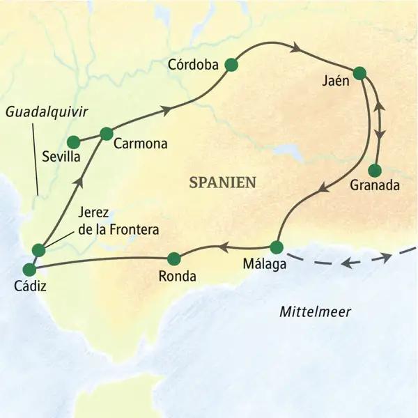 Reiseverlauf der Andalusien Rundreise.