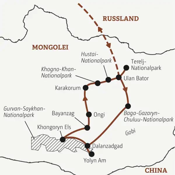 Reiseverlauf der Mongolei Marco Polo Entdeckerreise.