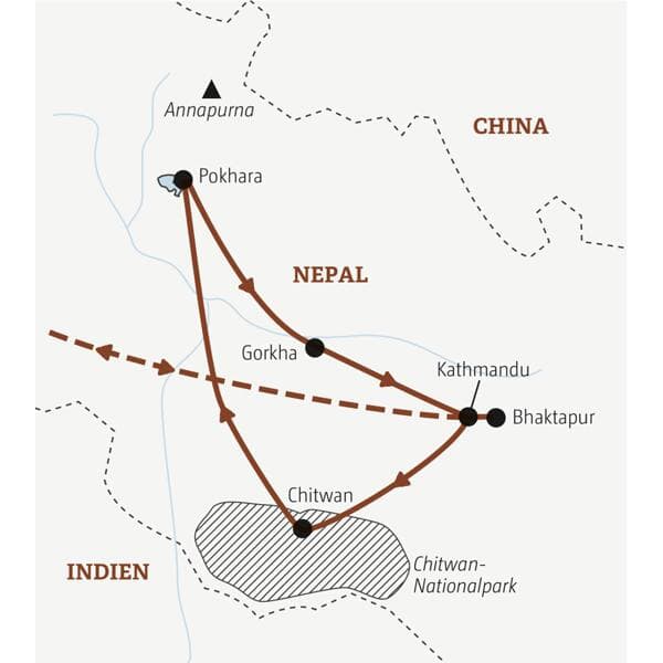 Reiseverlauf der Nepal Marco Polo Entdeckerreise.
