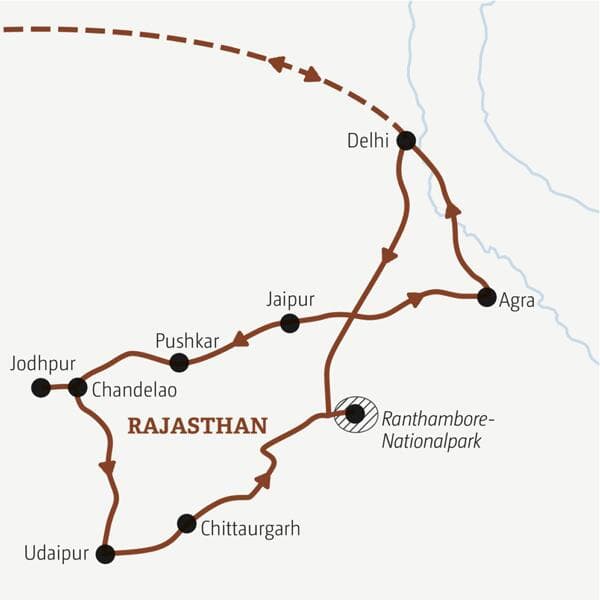 Reiseverlauf der Indien-Rajasthan Top-Preis Reise.