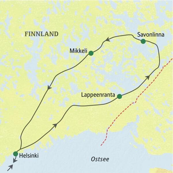 Reiseverlauf der Finnland Rundreise.