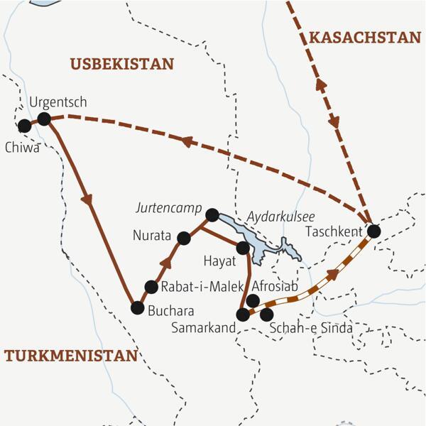 Reiseverlauf der Usbekistan Reise