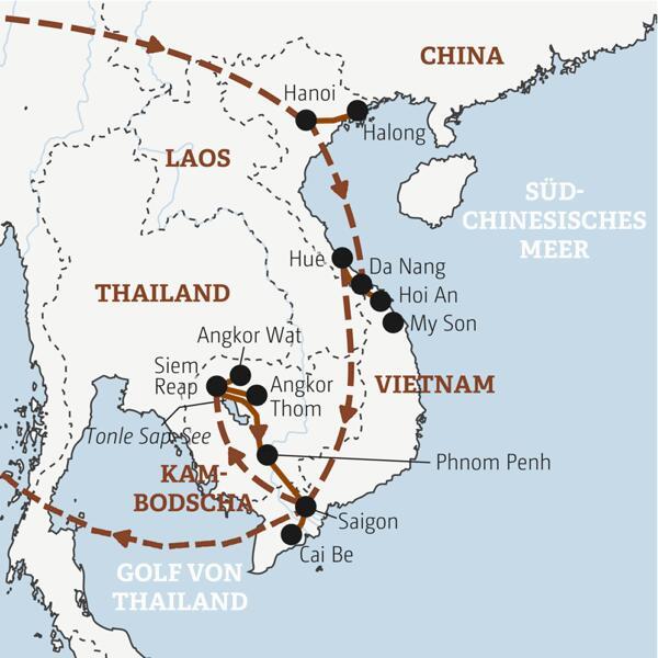 Reiseverlauf der Vietnam Entdeckerreise.