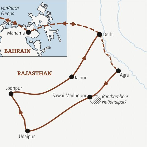 Reiseverlauf der Indien-Rajasthan und Bahrain Marco Polo Entdeckerreise.