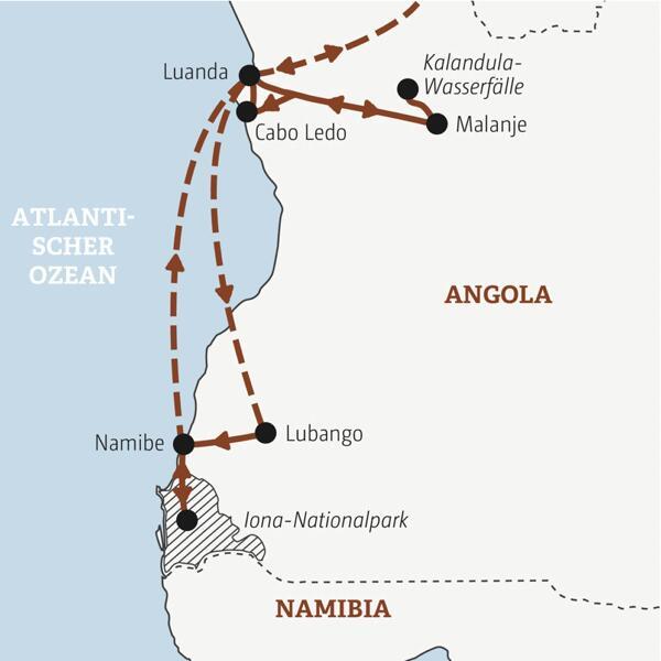 Reiseverlauf der Angola Entdeckerreise.