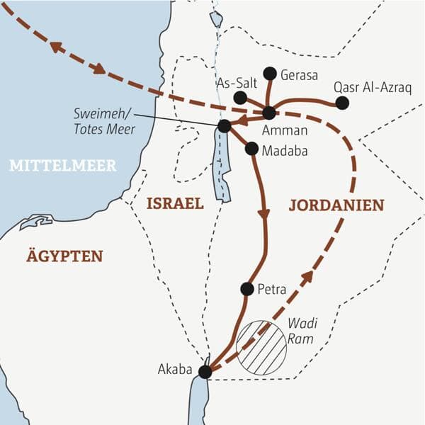 Reiseverlauf der Jordanien Marco Polo Top-Preis-Reise.