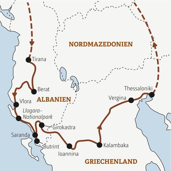 Reiseverlauf der Albanien-Griechenland TOP-PREIS Reise