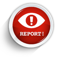 Ein roter Meldungsknopf mit Ausrufezeichen und dem Text "Report!".